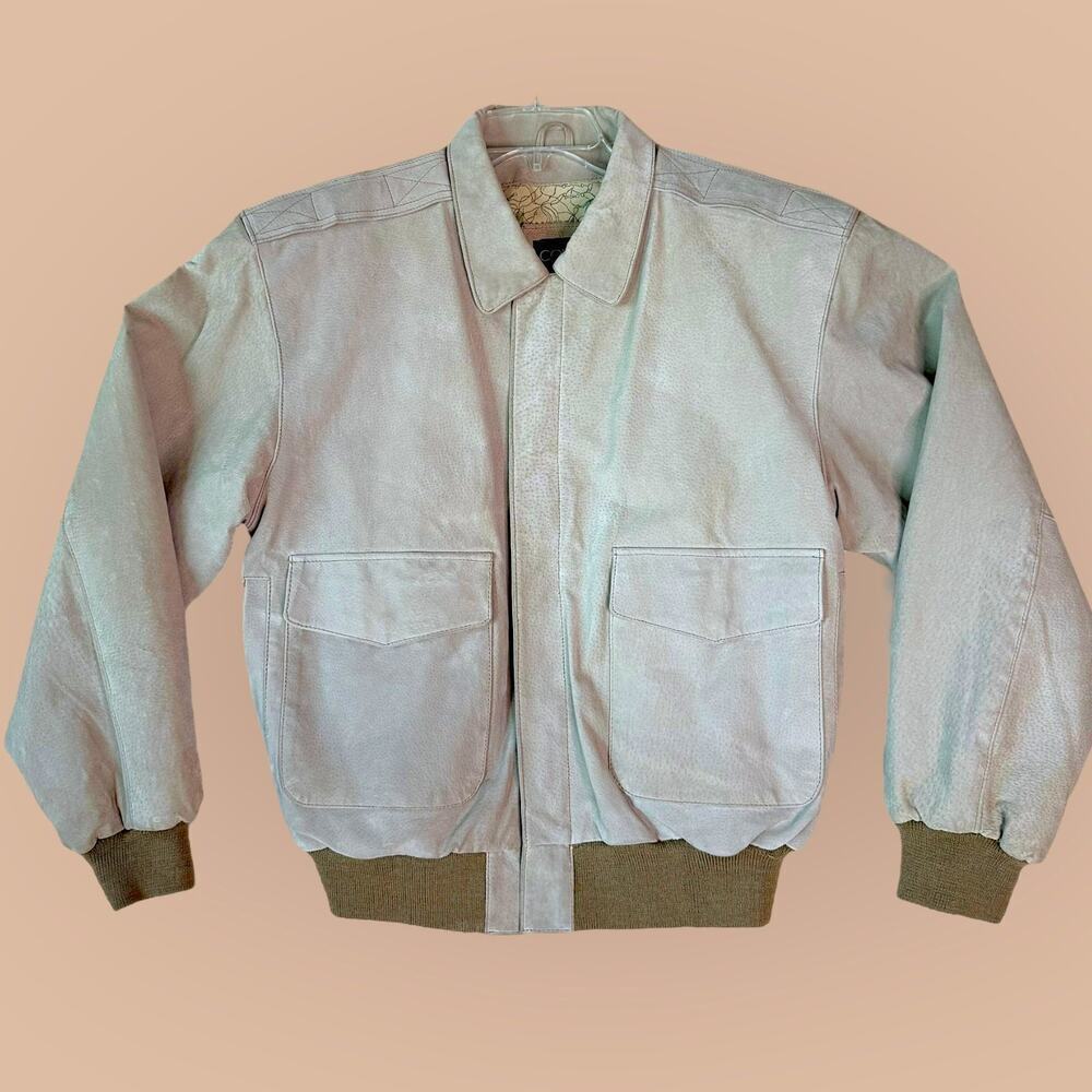 COMINT Vintage Suede Zip Up Bomber Jacket Lined Mens S Wool Blend Knit Hem Gray